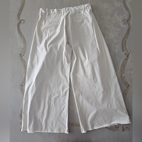 Nili Lotan Dilon Buff Pleated High Waist Ultra Wide Leg Raw Hem Khaki Pants - Picture 8 of 15